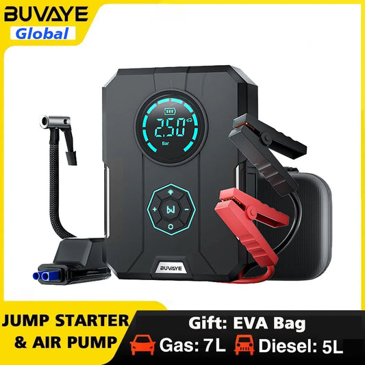 BUVAYE 6 In 1 Car Jump Starter And Air Pump Portable Air Compressor