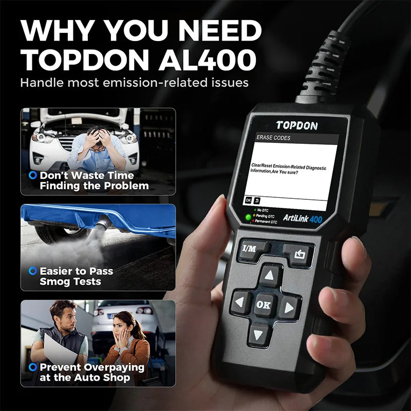 Topdon AL400 OBD2 Scanner Diagnostic Tool Code Reader Clear Artilink400 Car Repair Tools